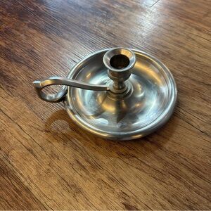 Vintage Pewter  Chamberstick CANDLESTICK holder With fingerhole HEAVY